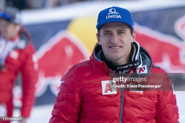 Matthias Mayer of Austria during the Audi FIS Alpine Ski World Cup - Men's Super G - flower ceremony - on January 24, 2020 in Kitzbuehel, Austria.