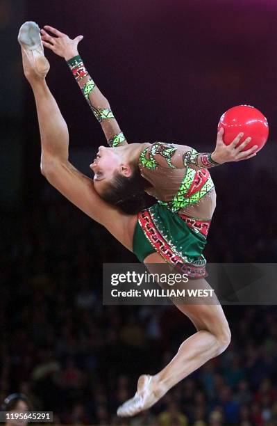 Irina Chaschina of Russia goes through her routine on the way to winning the silver medal in the ball section of the rhythmic gymnastics at the...