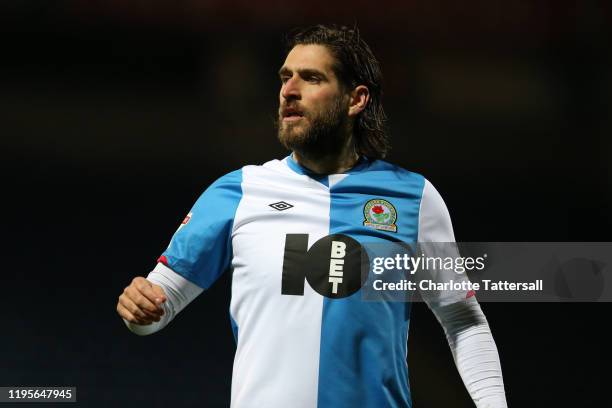 Danny Graham of Blackburn Rovers reacts during the Sky Bet Championship match between Blackburn Rovers and Wigan Athletic at Ewood Park on December...