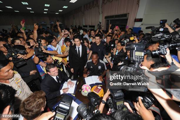 Chelsea manager Andre Villas-Boas, Chelsea's Cheif Executive Ron Gourlay and Didier Drogba of Chelsea during a Visit to the Siriraj Hospital which is...