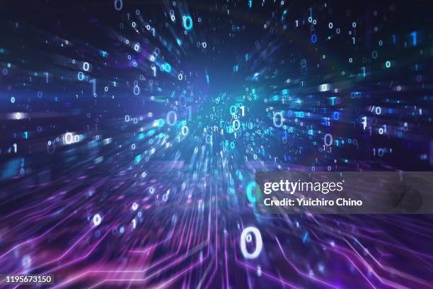 high speed binary numbers code in data center - purple computer code stock pictures, royalty-free photos & images