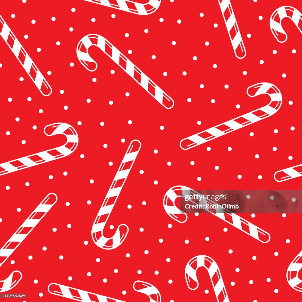 Candy Canes And Snow Seamless Pattern