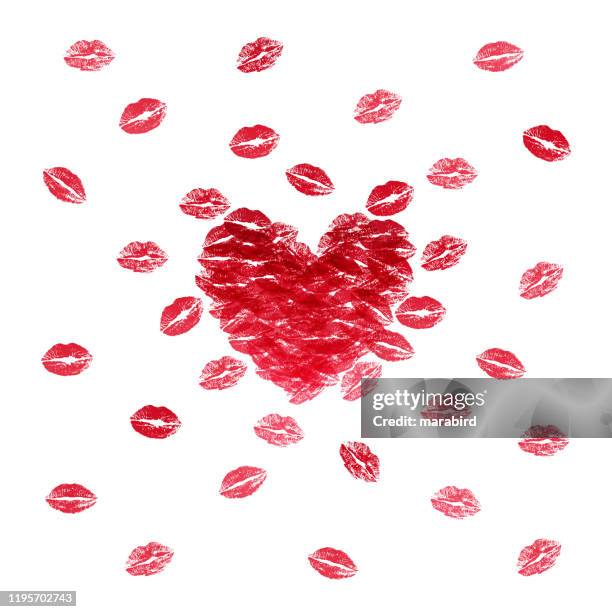 red heart of lipstick kiss print - lipstick kiss stock illustrations