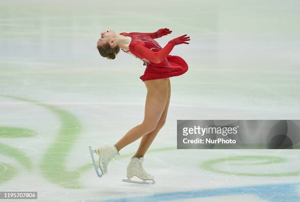 Anita Ostlund of Sweden in action during Ladies Short Program at ISU European Figure Skating Championships in Steiermarkhalle, Graz, Austria on...