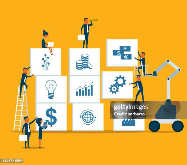 business strategy - business people - big data isometric stock illustrations