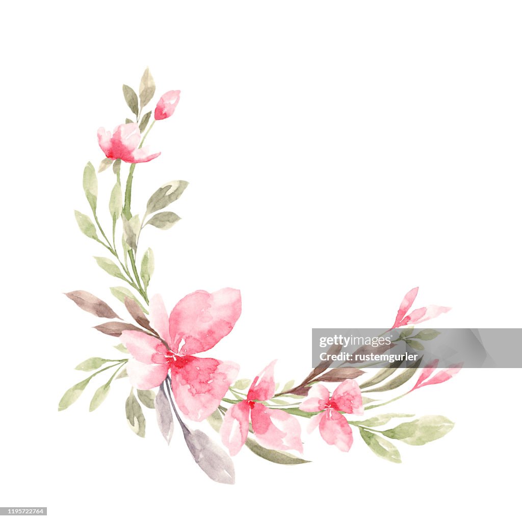 Floral frame with watercolor tropical leaves