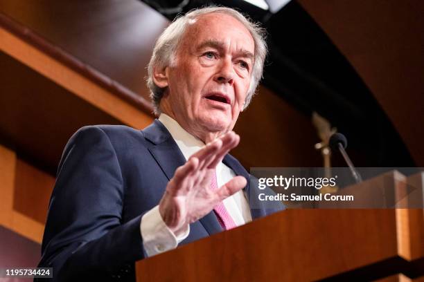 Senator Ed Markey speaks during a press conference on the Senate impeachment trial of President Donald Trump on January 24, 2020 in Washington, DC....