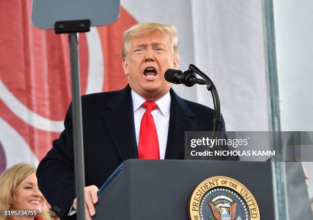 President Donald Trump speaks during the 47th annual "March for Life" in Washington, DC, on January 24, 2020. Trump is the first US president to...