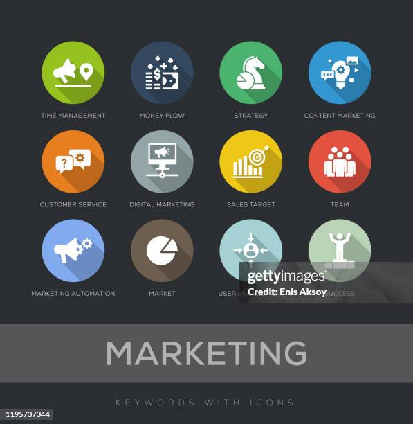 marketing flat design icon set - digital marketing services stock illustrations