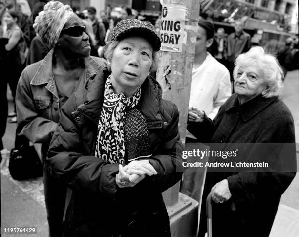 Retirees of the garment workers union attend a ceremony for the anniversary of the Triangle Shirtwaist Fire, March 25, 2011 in the Lower East Side...