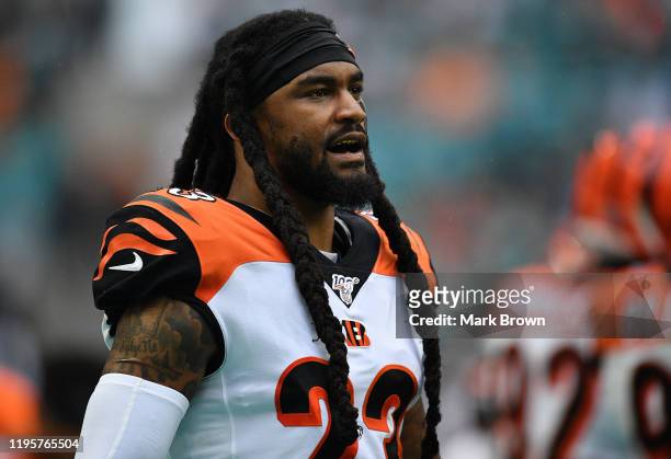 Webb of the Cincinnati Bengals looks on during the game against the Miami Dolphins in the third quarter at Hard Rock Stadium on December 22, 2019 in...