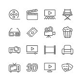 Cinema line icon in flat style. Entertainment set vector illustration on white isolated background. Movie media business concept.