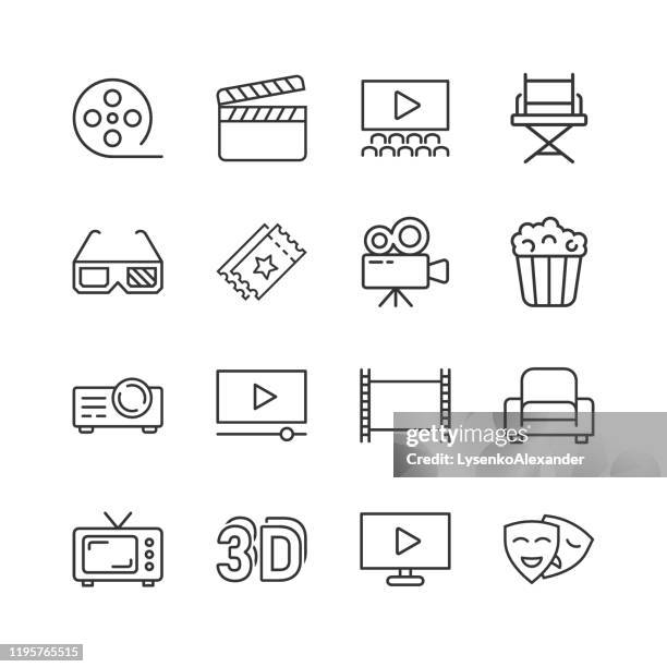 cinema line icon in flat style. entertainment set vector illustration on white isolated background. movie media business concept. - video camera screen stock illustrations