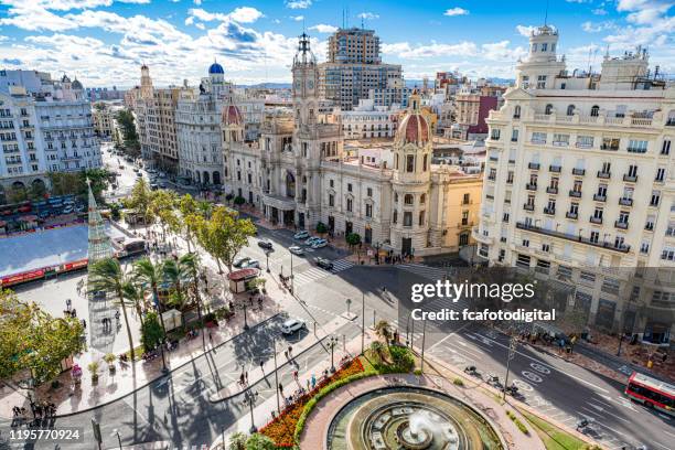 aerial view of valencia city hall. plaza del ayuntamiento. valencia, spain - valencia stock pictures, royalty-free photos & images