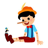 Pinocchio and Jiminy Cricket Tale Vectoral Illustration.