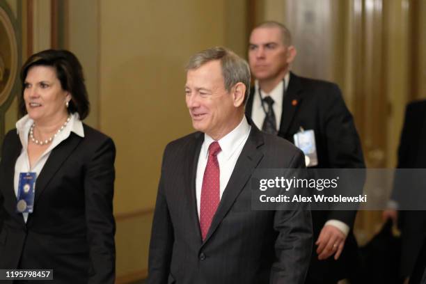 Supreme Court Chief Justice John Roberts arrives at the U.S. Capitol for the Impeachment Trial of President Donald Trump January 24, 2020 in...