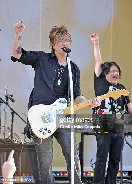 Goo Goo Dolls singer/guitar player John Rzeznik and bass player Robby Takac perform on ABC's "Good Morning America" at Rumsey Playfield, Central Park...