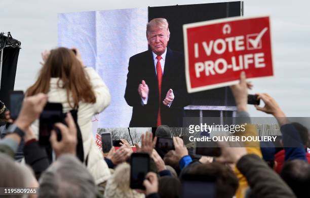 Pro-life demonstrators listen to US President Donald Trump as he speaks at the 47th annual "March for Life" in Washington, DC, on January 24, 2020. -...