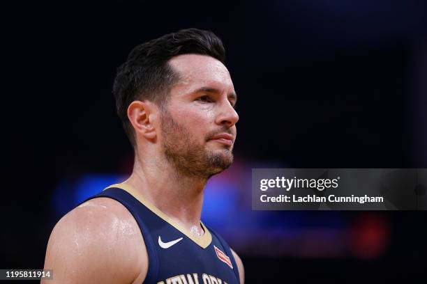 Redick of the New Orleans Pelicans looks on in the first half against the Golden State Warriors at Chase Center on December 20, 2019 in San...