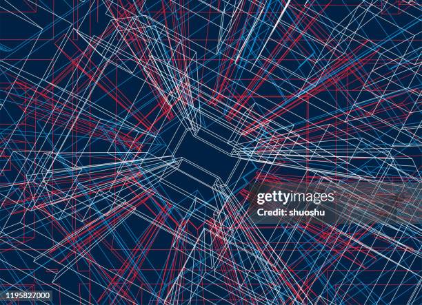 ilustraciones, imágenes clip art, dibujos animados e iconos de stock de fondo de la tecnología de estructura de línea radial de perspectiva azul - movimiento perpetuo