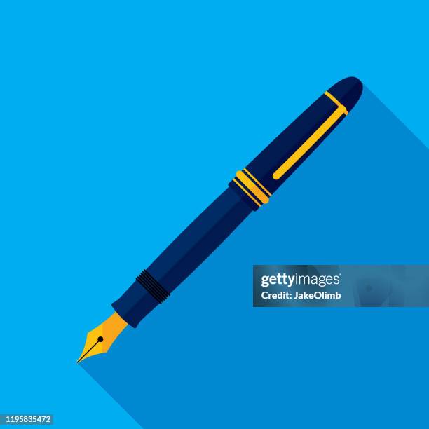fountain pen icon flat - blue fountain pen stock illustrations