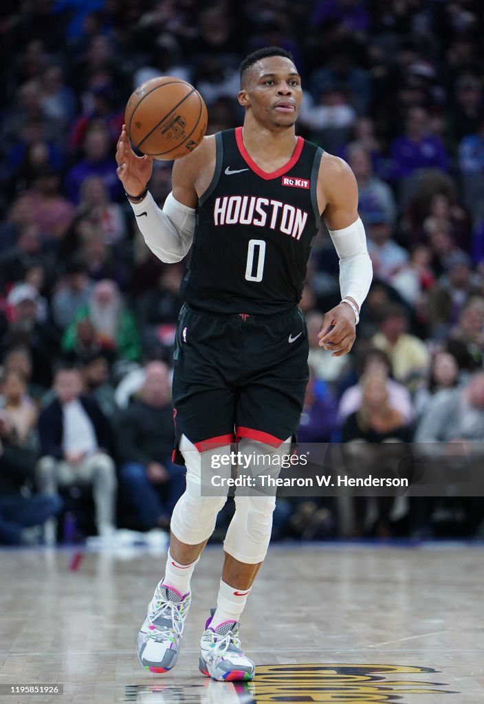 Russell Rockets Basketball Russell Westbrook of the Houston Rockets dribbles the ball against ...