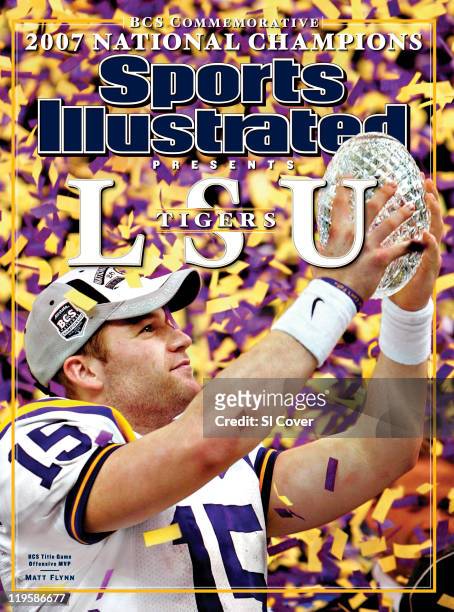 January 1, 2008 Sports Illustrated via Getty Images Presents Cover: College Football: BCS National Championship: Closeup of Louisiana State QB Matt...