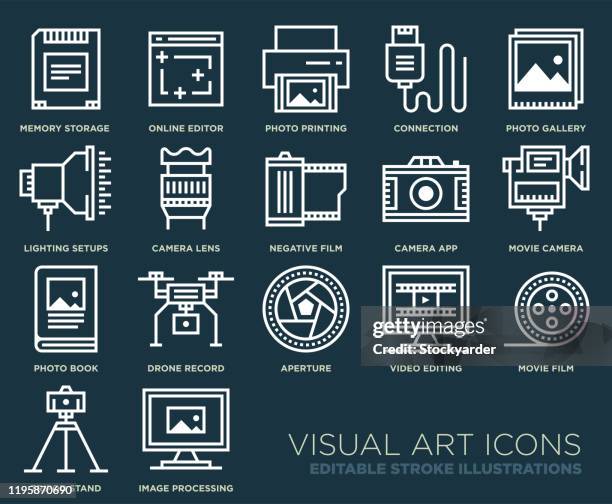 creative media editable line icons - content production stock illustrations