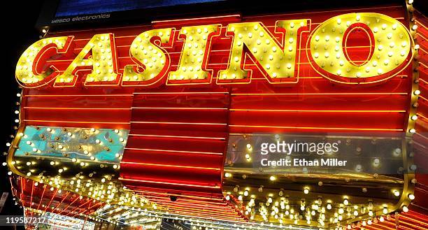 General view of a casino sign outside the Fremont Hotel & Casino on Fremont Street July 19, 2011 in Las Vegas, Nevada.