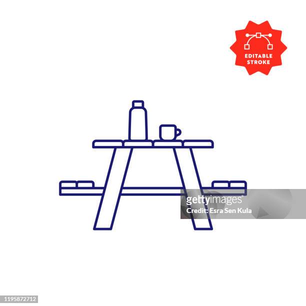 picnic table line icon with editable stroke and pixel perfect. - picnic table stock illustrations