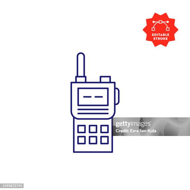 walkie-talkie line icon mit editierbarem strich und pixel perfekt. - backpacker travel stock-grafiken, -clipart, -cartoons und -symbole