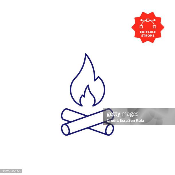 camp fire line icon with editable stroke and pixel perfect. - flame stock illustrations