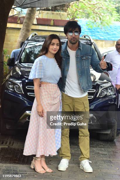 Alia Bhatt and Ranbir Kapoor attend the Christmas brunch hosted by Kapoor Family at Shashi Kapoor's residence on December 25, 2019 in Mumbai, India.