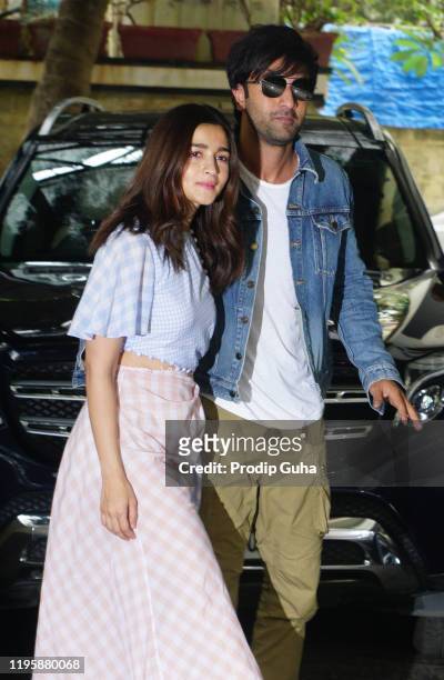 Alia Bhatt and Ranbir Kapoor attend the Christmas brunch hosted by Kapoor Family at Shashi Kapoor's residence on December 25, 2019 in Mumbai, India.