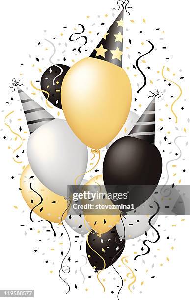 happy new year celebration happy birthday party balloons vector illustration - party hat stock illustrations