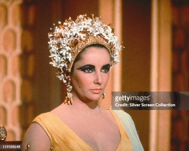 Elizabeth Taylor , British actress, in costume with gold jewellery in a publicity still issued for the film, 'Cleopatra', 1963. The historical drama,...