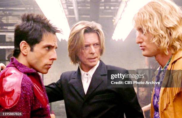 The movie "Zoolander", directed by Ben Stiller. Seen here from left, Ben Stiller , David Bowie in cameo appearance, and Owen Wilson . Theatrical...