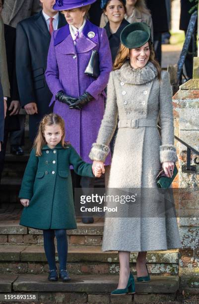 Catherine, Duchess of Cambridge and Princess Charlotte of Cambridge attend the Christmas Day Church service at Church of St Mary Magdalene on the...