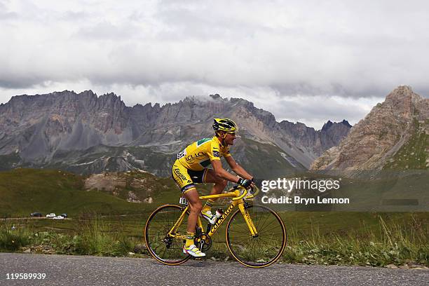 Thomas Voeckler of France and Team Europcar rides up the Col du Galibier on stage nineteen of the 2011 Tour de France from Modane Valfrejus to...