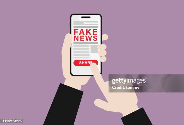 stockillustraties, clipart, cartoons en iconen met zakenman met mobiele telefoon aandelen fake news - internet surfen
