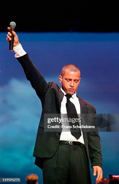 Italian singer Eros Ramazzotti performs live on stage at Amsterdam Arena in Amsterdam, Netherlands on 26th August 1996.