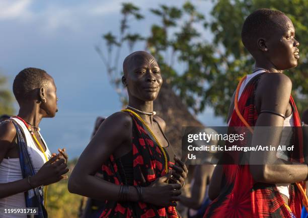 Mundari tribe women dancing during a wedding, Central Equatoria, Terekeka, South Sudan on November 26, 2019 in Terekeka, South Sudan.