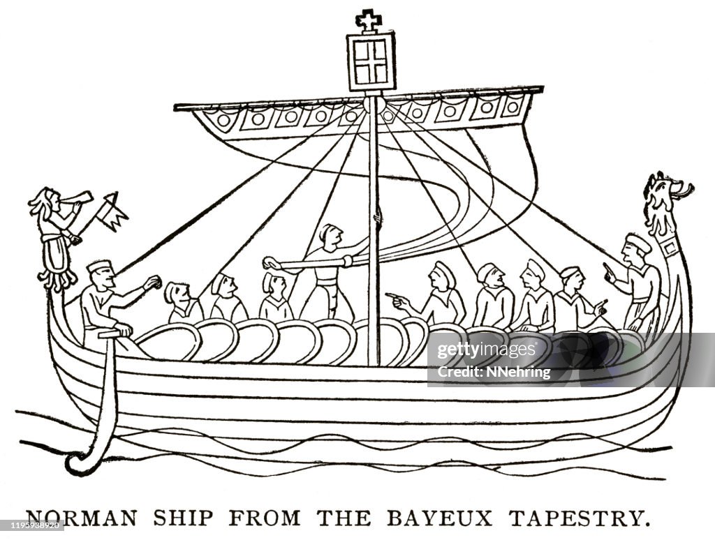 Woodcut of Norman ship from Bayeux Tapestry