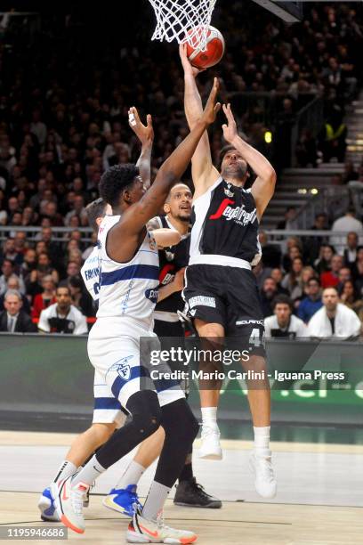 Milos Teodosic of Virtus Segafredo competes with Henry Sims of Fortitudo Pompea during the LegaBasket italian championship of Serie A basketball...