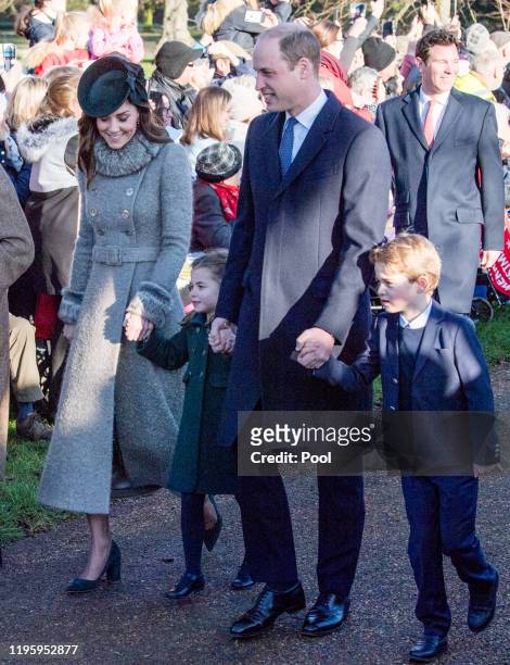 Prince William, Duke of Cambridge, Prince George of Cambridge, Catherine, Duchess of Cambridge and Princess Charlotte of Cambridge attend the...