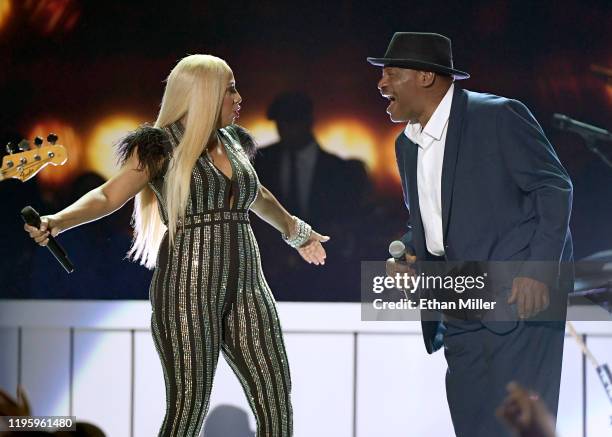 Cherrelle and Alexander O'Neil perform during the 2019 Soul Train Awards presented by BET at the Orleans Arena on November 17, 2019 in Las Vegas,...