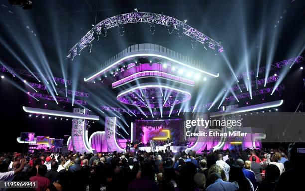 Kenneth "Babyface" Edmonds, Terry Lewis, Morris Day, Jerome Benton and Jimmy Jam perform during the 2019 Soul Train Awards presented by BET at the...