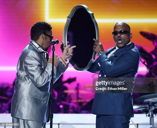 Morris Day and Jerome Benton perform during the 2019 Soul Train Awards presented by BET at the Orleans Arena on November 17, 2019 in Las Vegas,...