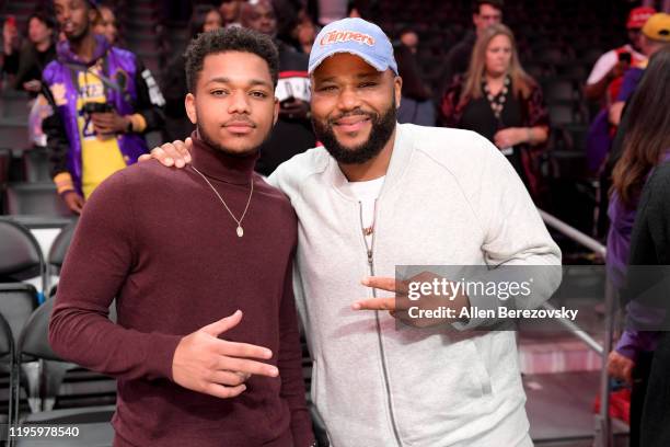 Anthony Anderson and son Nathan Anderson attend a basketball game between the Los Angeles Lakers and the Los Angeles Clippers at Staples Center on...