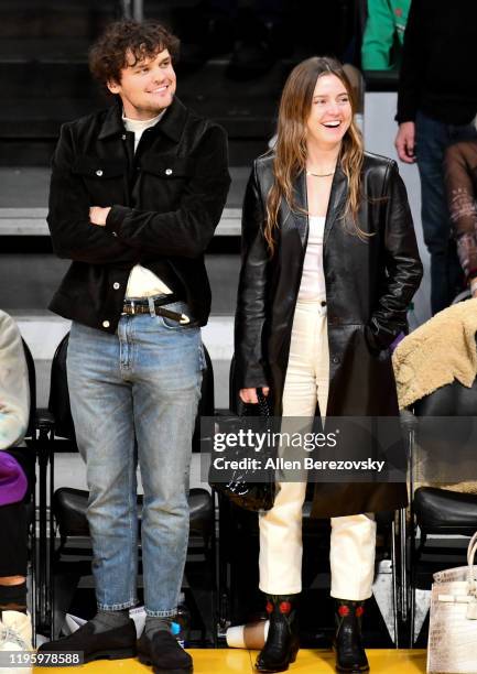 Ray Nicholson and Lorraine Nicholson attends a basketball game between the Los Angeles Lakers and the Los Angeles Clippers at Staples Center on...